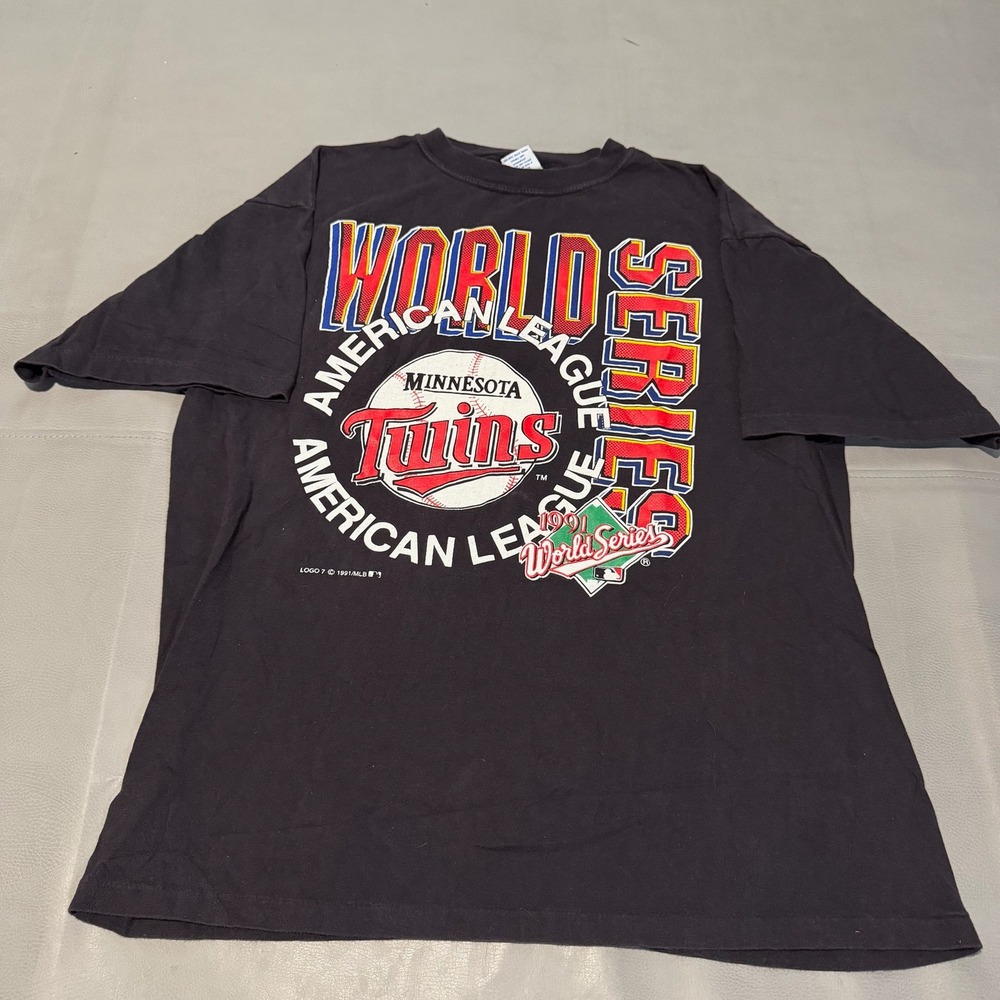 VTG 1991 Minnesota Twins World Series American League T-Shirt Logo 7 Black-9535